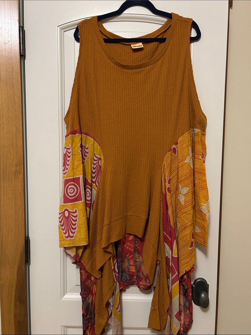Mustard Sleeveless Tunic Tank with Printed Side Panels